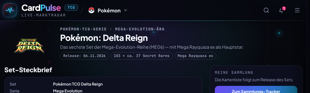 Set-Guide-Seite für Pokémon Delta Reign in CardPulse