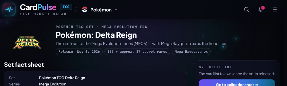 Set guide page for Pokémon Delta Reign on CardPulse