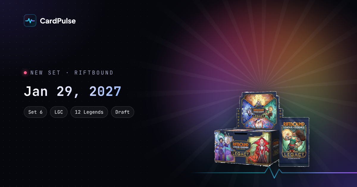 Riftbound Legacy display and booster pack, release January 29, 2027
