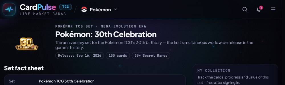 CardPulse set guide for Pokémon 30th Celebration