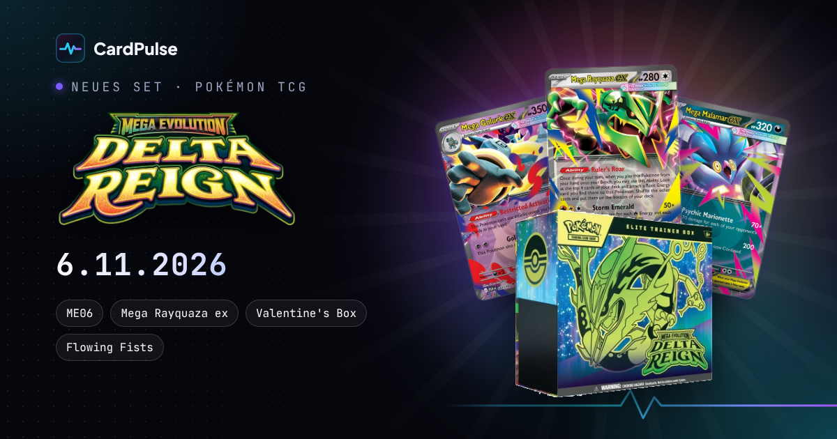 Delta Reign: Set-Logo, drei Mega-ex-Karten und Elite Trainer Box, Release 6.11.2026